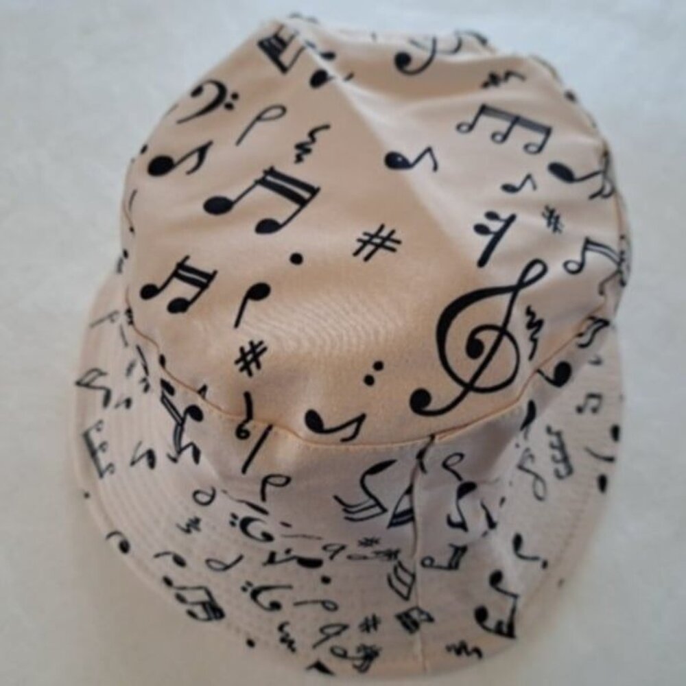 New Tan Khaki Musical Notes Bucket Hat Adult Summer One Size Music Teacher Band - Picture 3 of 4